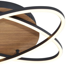 Lampa sufitowa czarna z drewnem orzechowym z LED z 3-stopniową regulacją jasności 2-źródła światła - Kane Nowoczesny Oswietlenie wewnetrzne