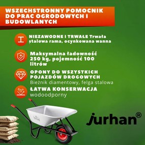 Taczka ogrodowa ocynkowana BARRY, max. pojemność 100l/250kg, srebrna/czarna Gardebruk