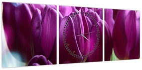 Obraz tulipanów (z zegarem) (90x30 cm)