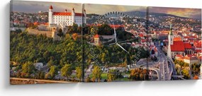 Obraz - Panorama Bratysławy, Słowacja (z zegarem) (90x30 cm)