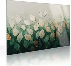 Obraz na szkle - Złoto-zielone liście (70x50 cm)