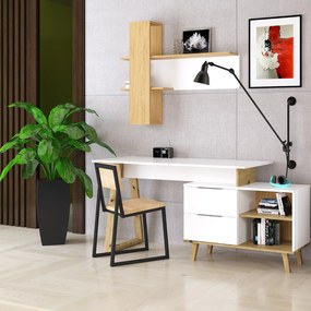 Komoda z Szufladami do Salonu RADIAN 90 cm Biała / Dąb kamienny Nowoczesna