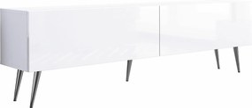 Szafka RTV: Biały Matowy / Biały Błyszczący, Nogi Chromowane, 170 x 52 x 32 cm