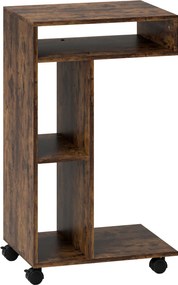 HOMCOM Stolik boczny, wózek serwisowy w kształcie C, 4 kółka, 3 przegródki, 40 x 30 x 69 cm, Rustykalny-brąz