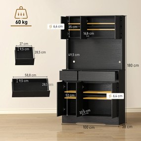 HOMCOM Szafka kuchenna z blatem, 6 drzwi, wysoka szafka z półkami, czarna | Aosom PL