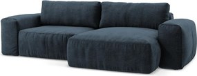 Ciemnoniebieski rozkładany narożnik z tkaniny szenilowej (prawostronny/z szezlongiem) Kuki – Makamii