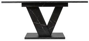 Zestaw Stół Prostokątny Rozkładany CLARK 120-160 cm Czarny Marmur i 4 Krzesła Tapicerowane CORK Czarne Welurowe Loft