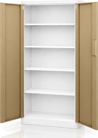 Biurowa szafa metalowa z zamkiem na szyfr biała / orzech: Eco Design DANIEL, 900 x 1850 x 400 mm