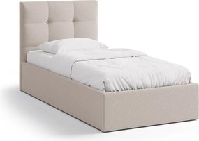 Jasnobrązowe tapicerowane łóżko jednoosobowe ze schowkiem ze stelażem 90x200 cm Phaedra – Micadoni