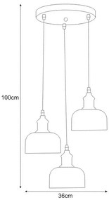 Industrialna lampa wisząca z 3 szklanymi kloszami - A779-Erwa