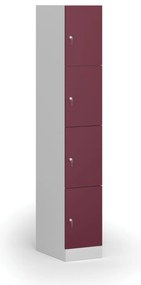 Szafka skrytkowa, 4 schowki, 1850 x 300 x 500 mm, demontaż, zamek cylindryczny, drzwi czerwone