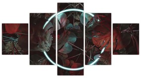 Obraz - Neonowe koło między palmami (125x70 cm)