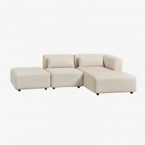 Dwuczęściowa Prawa Sofa Modułowa Z Szezlongiem I Pufą Fogler Sztruksu Beżowy Len - Sklum