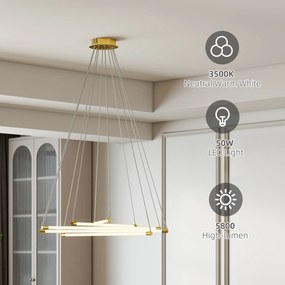 HOMCOM Lampa sufitowa LED, 50W, 5 regulowanych rur świetlnych, regulowana, lampa sufitowa do salonu, jadalni, kuchni, Złoty+Biały