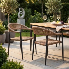 Krzesło Ogrodowe Czarne 56x60x78 cm Plecione Brązowe Sznurki Nowoczesne