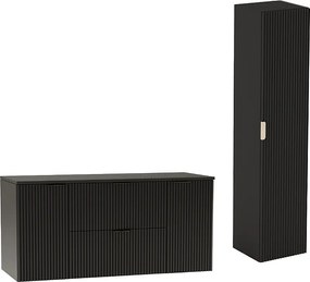 Czarny Zestaw Łazienkowy 120cm Szafka Blat Słupek Ryflowane Fronty