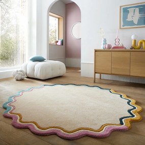 Wełniany okrągły dywan tkany ręcznie w naturalnym kolorze ø 180 cm Leo Scallop – Flair Rugs