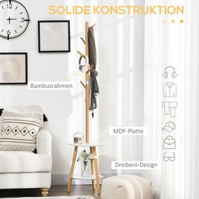 HOMCOM Wieszak na ubrania z 5 hakami i stolikiem pomocniczym Drewno naturalne Stylowy i funkcjonalny | Aosom PL
