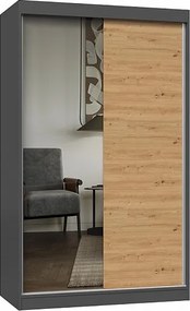 Szafa Iga 120 A/B | Antracyt/Dąb Artisan |120x61x200 cm |Szafa Przesuwna z Lustrem