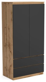 Szafa 90cm Garderoba z 2 szufladami i wieszakiem LUNA Dąb Wotan/Czarny