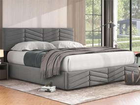 Łóżko z weluru z stelażem na listwy + regulowane wezgłowie - 160x200cm - Szare