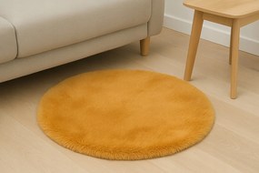 Dywanik Musztardowy Futrzany FI 80cm Puszysty Dekoracyjny Antypoślizgowy