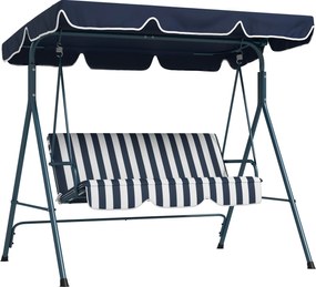 Outsunny Huśtawka Ogrodowa 3-osobowa, Odporna na Warunki Pogodowe, Regulowany Dach, 172 x 110 x 153, Niebieska