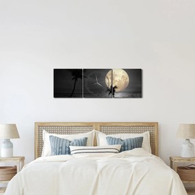 Obraz - Plaża pod pełnią księżyca w odcieniach szarości (z zegarem) (90x30 cm)