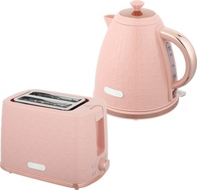 HOMCOM Zestaw czajnika i tostera, 1,7 l 2200W szybkogotujący czajnik z automatycznym wyłączaniem i toster na dwie kromki chleba z szufladą na okruchy, różowy | Aosom PL