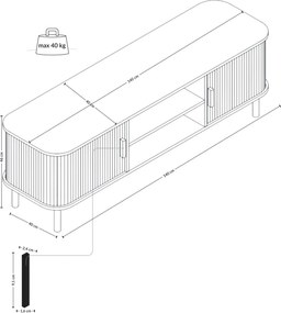 Szafka rtv ryflowana SCAVA, 140 x 40 x 46 cm