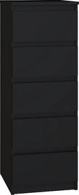 Komoda Malwa W5 |  Czarna | 40x45x111 cm | Komoda z  5 Szufladami