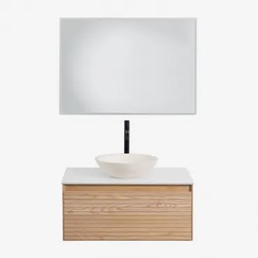 Zestaw Wiszących Mebli Łazienkowych Z Drewna Jesionowego Tedrik Popielaty Brąz & Cement Okrągły Biały - Sklum