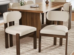 Zestaw 6 krzeseł z litego drewna - Styl nowoczesny - Wygodne oparcie - Konstrukcja z litego drewna - Tkanina bouclé - Brązowy