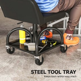 HOMCOM Obrotowy Taboret Warsztatowy z Miejscem na Narzędzia, Wysokość 58,5 cm, Udźwignie do 135 kg - Czarny