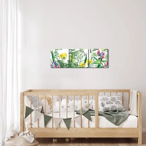 Obraz - Malowane kwiaty łąkowe (z zegarem) (90x30 cm)
