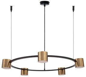 Kodo 5 czarno złota – lampa wisząca pierścień - żyrandol ze złotymi reflektorami, średnica 72cm
