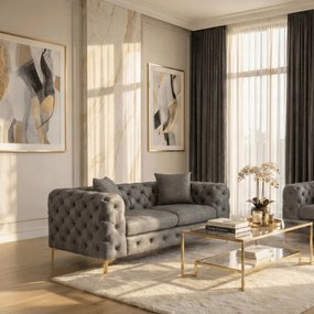 Sofa SORRENTO 2S Dwuosobowa Szara Welurowa Nowoczesna Glamour