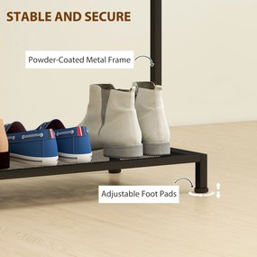 HOMCOM Wieszak na ubrania, stojący wieszak z drążkiem, regał na buty z zabezpieczeniem, Dąb