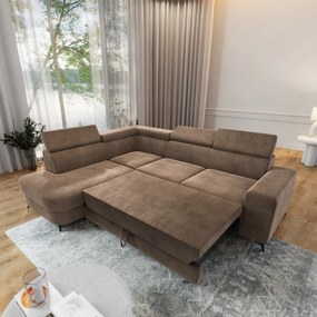 Masseno Narożnik ALVORO z funkcją spania i pojemnikiem na pościel Narozniki L, Rozkładana sofa - Beżowy, MONOLITH 09