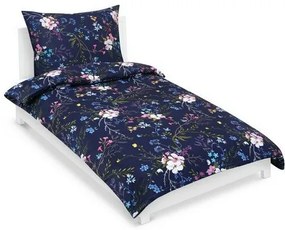 Bellatex Pościel bawełniana Kwiat jabłoni ciemnoniebieski, 140 x 200 cm, 70 x 90 cm