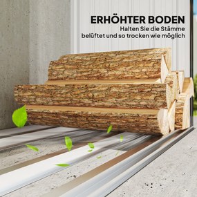 Schowek na drewno opałowe Outsunny — stalowy, podwyższone dno, dach jednospadowy, 150×66,5×150 cm, ciemnoszary