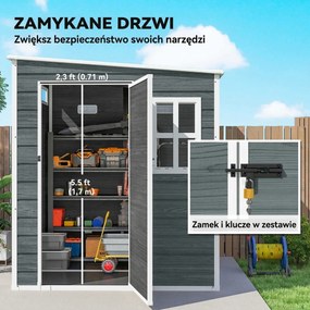 Outsunny Domek ogrodowy 2,89 m² z wyglądem drewna, 3 okna, wentylacja, podłoga, zamek, rękawice, 182 x 182 x 196 cm | Aosom PL