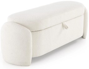 Ławka, Pufa FICARIA z pojemnikiem w kolorze kremowym, tkanina boucle, 150x40x47 cm