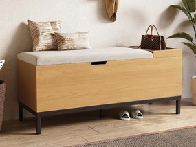 Siedzenie z przechowywaniem 115x40x49.5cm - poduszki z lnu - z półkami - MDF - Naturalny + Szary