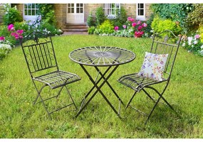 Ciemnobrązowy metalowy zestaw mebli ogrodowych dla 2 osób – Garden Pleasure