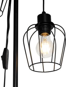 Rustykalna lampa podłogowa czarna z drewnem 2-światła - Stronk