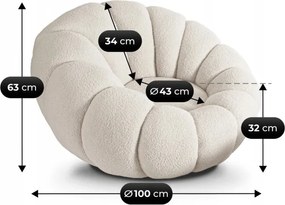 Fotel Wypoczynkowy Obrotowy PETTIT Kremowy z Pufą w Tkaninie Teddy Boucle