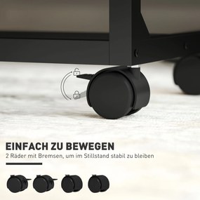 HOMCOM Stolik pomocniczy, biurko, stolik nocny, regulowana wysokość, 4 kółka, metalowa rama