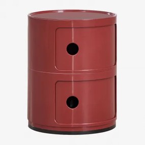 Okrągła Szafka Nocna Ø30 Cm Z Półkami Babel Czerwone Wino & 2 Szuflady - Sklum