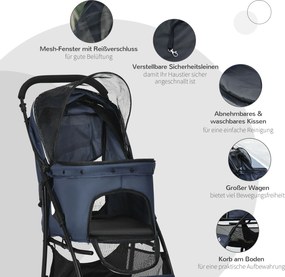 Outsunny Wózek dla Psa Składany 1 Koszyk Poduszka Kieszeń Granatowy | Aosom PL